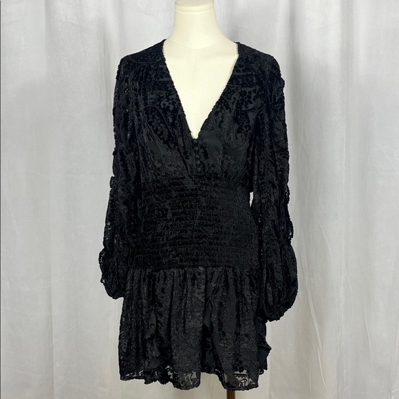 Rococo Sand Sade Black Velvet Paisley Mini Handmade in India Dress. - Picture 4 of 11